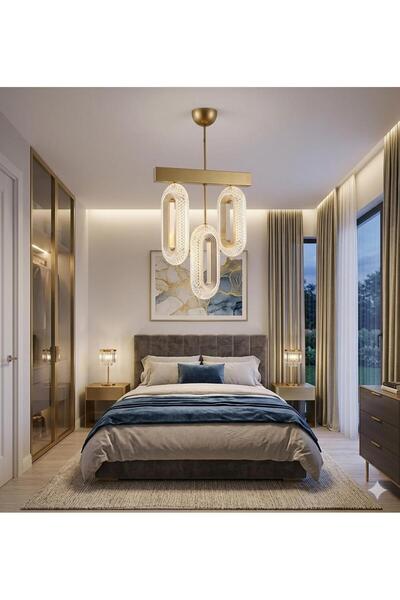 BİAVİZE GOLD KASA KRİSTAL LEDLİ 3 LÜ MODERN SARKIT AVİZE