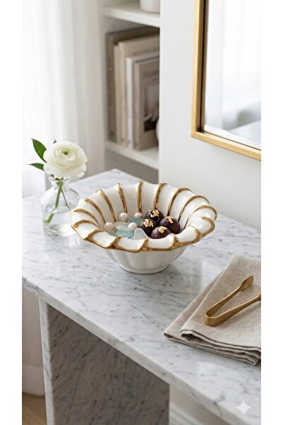 Sembol Luxury Wavy Design Porcelain Presentation Bowl 24 cm Round Bowl White-...