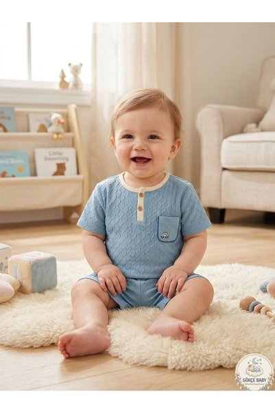 Gökçe Baby Baby Boy Patterned Shorts Set Summer Cotton Two-Piece Set 9-12-18-24 Months