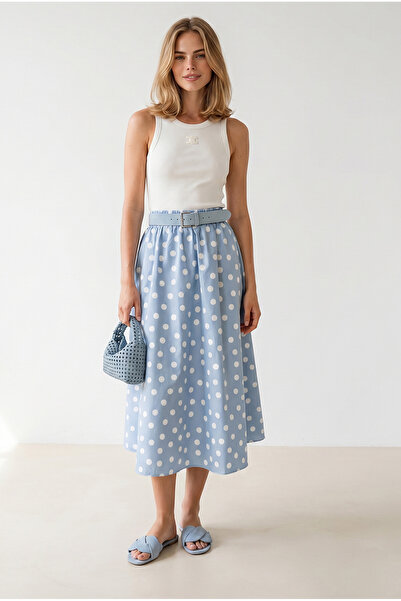 Olalook Women's Polka Dot Blue Elastic Waist Parachute Bell Skirt Etk-19000280