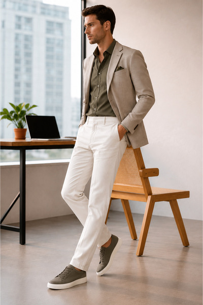 WE&ME Men's Slim Fit Lycra Casual Trousers – Flexible Comfortable Fit