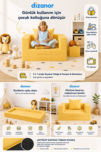 Dizanor CozyGo Katlanabilir Çocuk Koltuğu ve Yatağı 3’ü 1 Arada Antislip Taba...