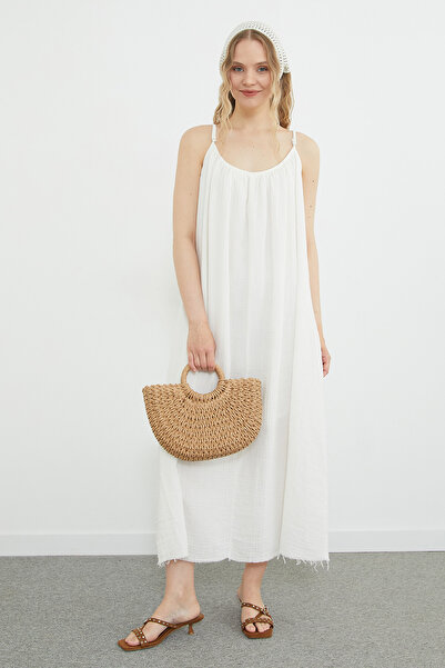 Fulla Moda Basic Strappy Muslin Dress with Ripped Hem