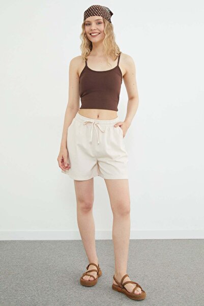Fulla Moda Elastic Waist Tied Gabardine Shorts