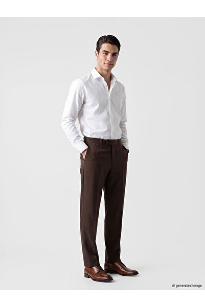 LC Waikiki Kahverengi Regular Fit Gabardin Erkek Takım Elbise Pantolonu