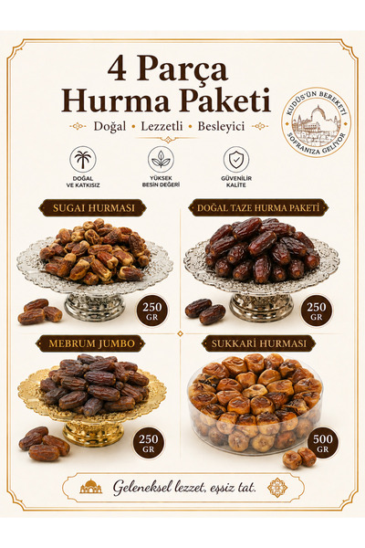 Hurma Kervanı Süper Avantajlı 4'!ü Hurma Paketi Kudüs Medjoul 250 gr Mebrum 2...
