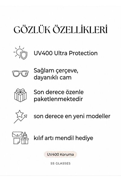 ss glasses Uv400 korumalı unisex tarz güneş gözlüğü kılıf+mendil hediye