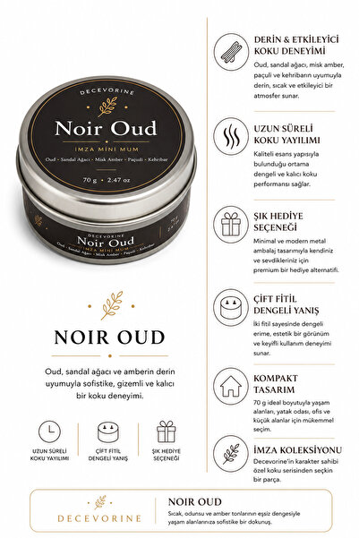 Decevorine Noir Oud Amber Patchouli Oud Kokulu Premium Mum 70 gr Keşif Boy