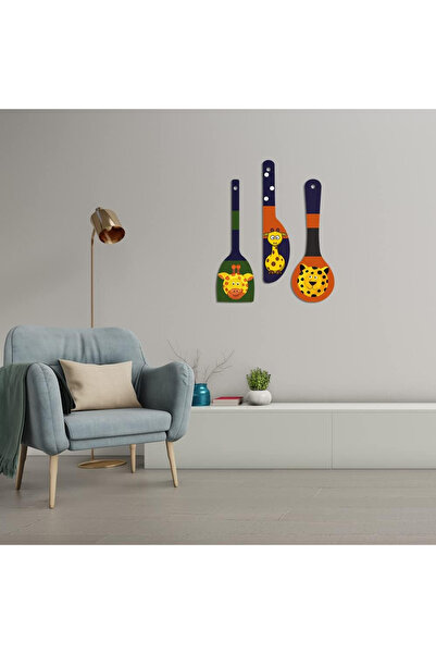 Artvibes Cute Animals Wooden Wall Hanger Spoons for Home | Office | Living Room | Gift | Modern Decoration Items | Kitchen Wall Decor | Home Decor Hanging Items (WH_5011N), Set of 3