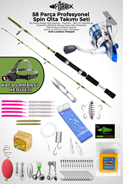 Fishack 58 Parça Spin, Tekne, Kıyı Olta Takımı Seti - 180cm Yşl 100-200G - 50...