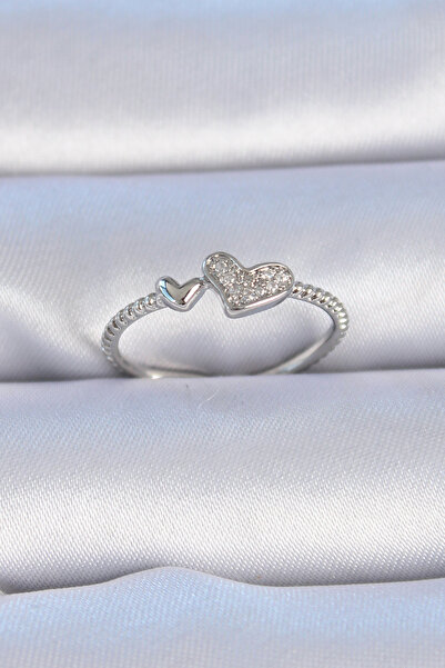 MEKs Brass Silver Color Zircon Stone Heart Model Women's Ring 5886 - Hep-1475...