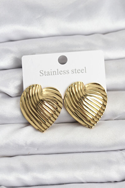 Generic Brand 316L Steel Gold Color Heart Model Women's Earrings 5886