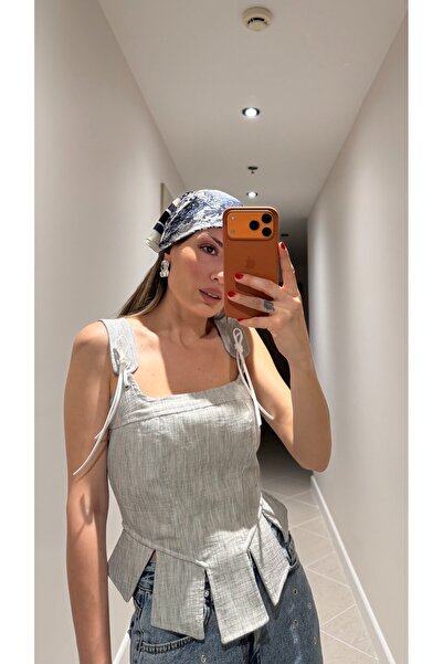 Duya Butik GRİ ASKILI KORSE BLUZ