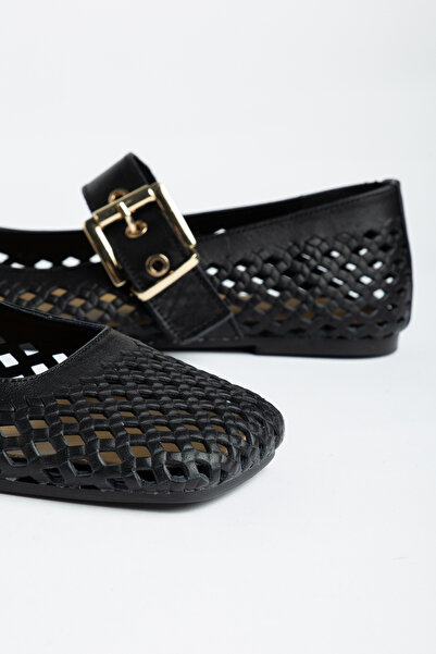 Pier Vino Noir Knitted Mary Lane Babet Women's Black Genuine Leather Square F...
