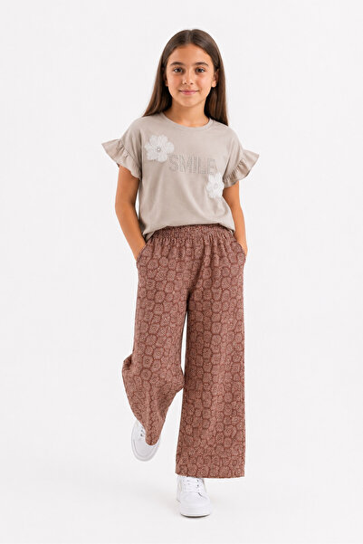 BABY SPORT Girl's Floral Patterned Wide-Leg Pants Set, Casual and Comfortable...