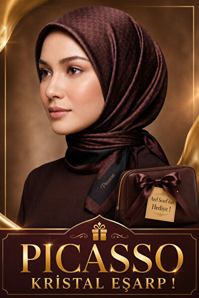 Picasso Silk-Look Brown Crystal Scarf – Twill Stylish Design 90X90