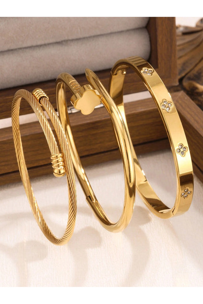 Generic Fashionable Stainless Steel Zirconia Flower Bracelet Jewelry Set for ...