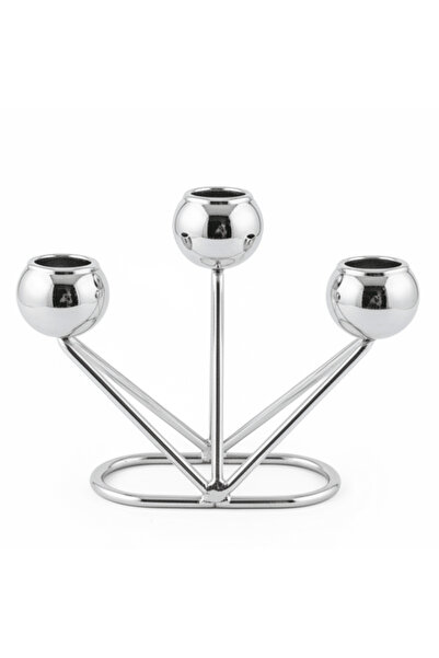 AKDC 3-Way Silver Metal Candle Holder | Globe Cup Candelabra | 10×14 cm