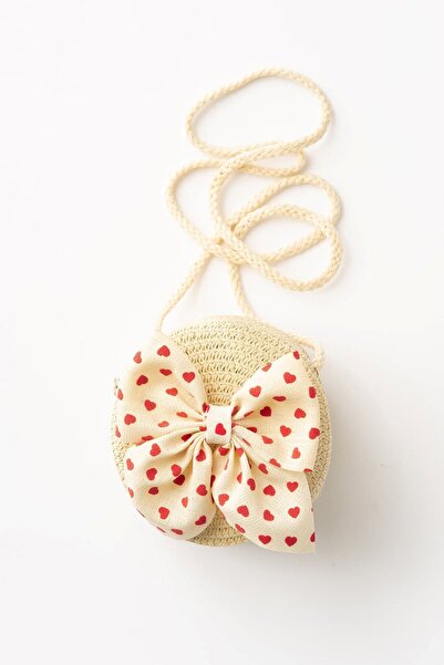 Banamio Heart Patterned Bowknot Girl's Straw Bag