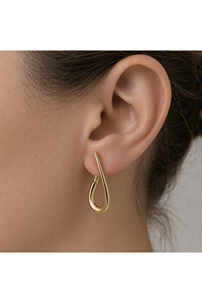 nerora Modern Kesim 14K Altın Kaplama Gold Küpe