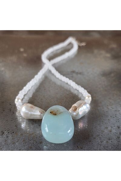 DRUZY White Jade, Pearl, and Chrysoprase Necklace Serene#28