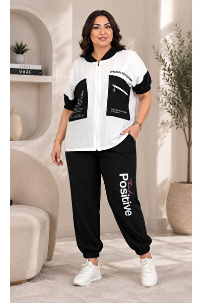 lavelina Plus Size Hooded Zippered Elastic Sleeve Elastic Waist Jogger Women'...