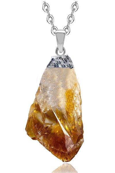 Zodyak Doğal Taş Certified Aaa Quality Raw Citrine Stone Natural Stone Necklace