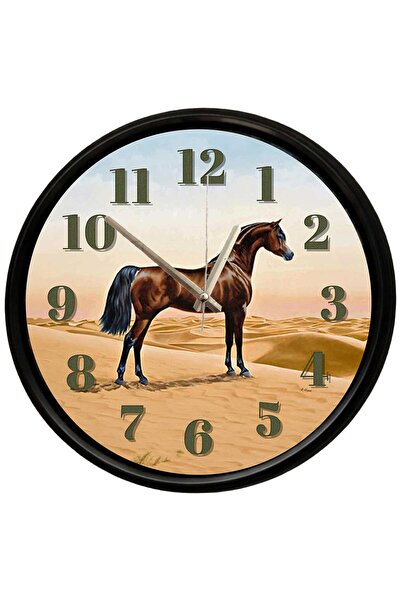 Caseras Desert Horse Themed Glass Wall Clock 28 cm – Silent Mechanism Decorat...
