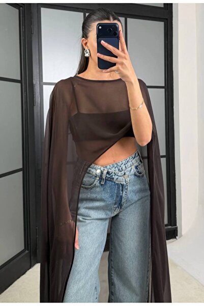 manana fashion Pelerină transparentă cu croială asimetrică