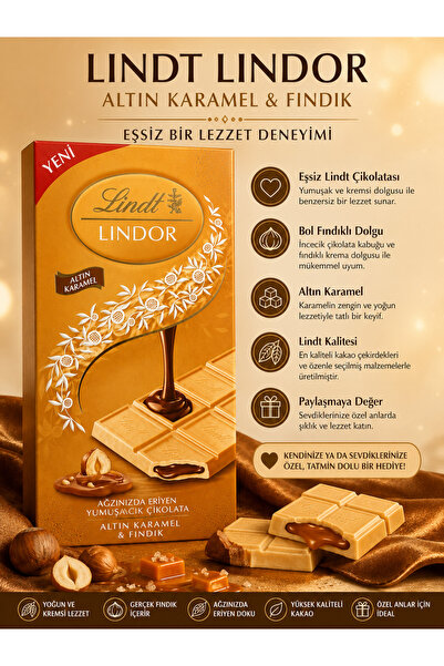 Lindt Lindor Altın Karamel ve Fındıklı Dolgulu Premium Çikolata