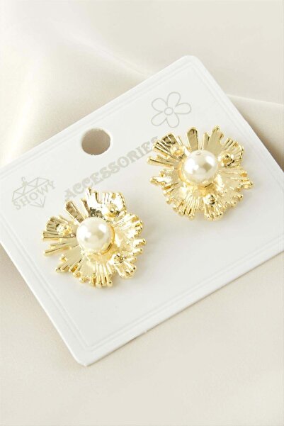 ZERO LAND Ilkeshop Flower Metal Pearl Earrings (234822) - Yellow
