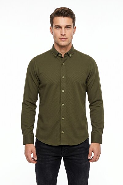 ADVANTE Men's Sport Slim Fit Long Sleeve Honeycomb Textured Shirt Bgl-St05483