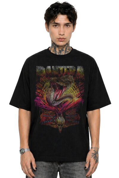 Fuddy Moda Μπλουζάκι Unisex Pantera Snake με vintage στάμπα και λαιμόκοψη, Ov...