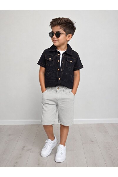 wees mod Boy's 3-Piece Summer Combination Set Printed T-Shirt, Denim Shirt, a...