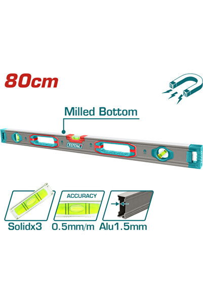 TOTAL - MAGNETIC BUBBLE LEVEL - 80CM-0.5MM PRECISION (INDUSTRIAL)