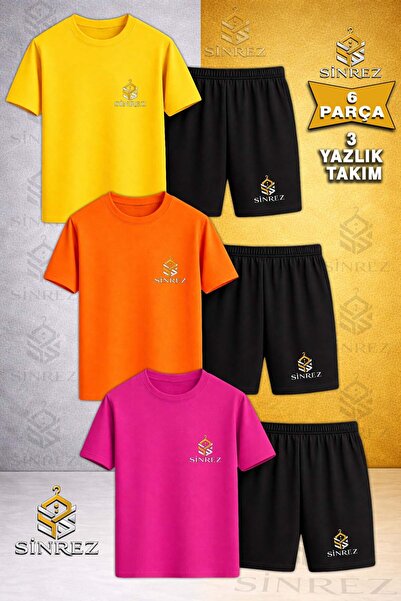 SİNREZ Set de 3 piese pentru copii, tricou cu gâtul rotund și logo imprimat A...