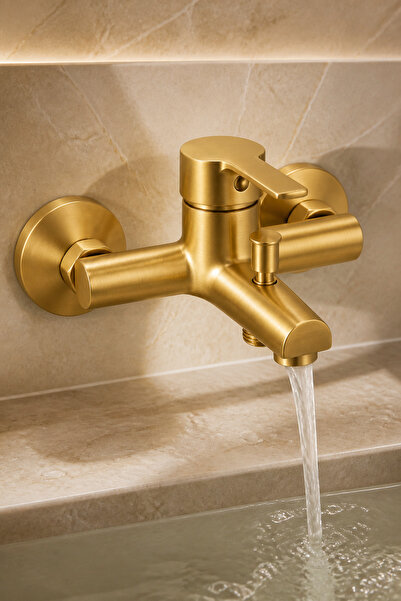 İSAOĞLU YAPI Mat Gold Bathroom Faucet Brass Material Brushed Matte Gold Bathr...