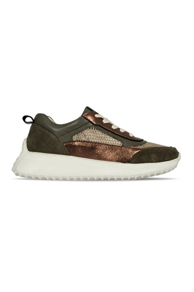 MY DERİ Kane Women's Genuine Leather Mesh Detailed Lace-Up Sports Shoes B4570
