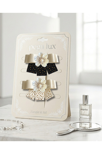 pegu baby collection Set de 2 agrafe de păr cu panglică din satin ecru, cu ca...