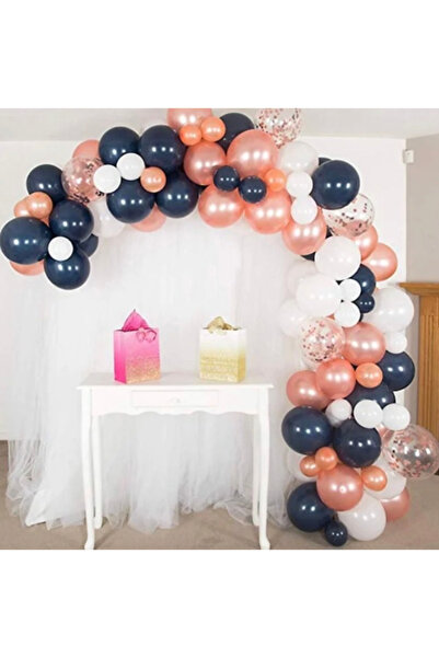 Partihane Midnight Blue White Rose Gold Confetti Balloon Chain Set 5m