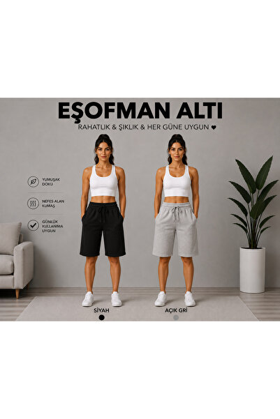ADR MODA Basic Şort 2’li Set Siyah Gri Günlük Rahat Şort