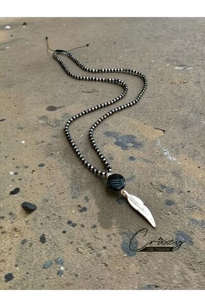 CRAZY TAKI TASARIM 4 mm Obsidian & Hematite Natural Stone Minimal 70-80 cm Lo...