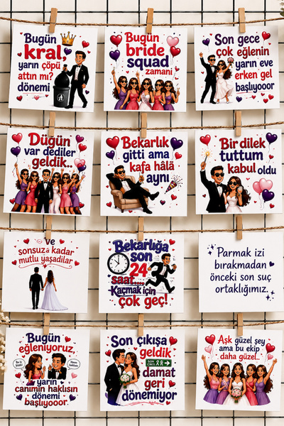 birikiyedi Bride To Be Bekarlığa Veda Kartları 12’li Eğlenceli Motto Kart Set...