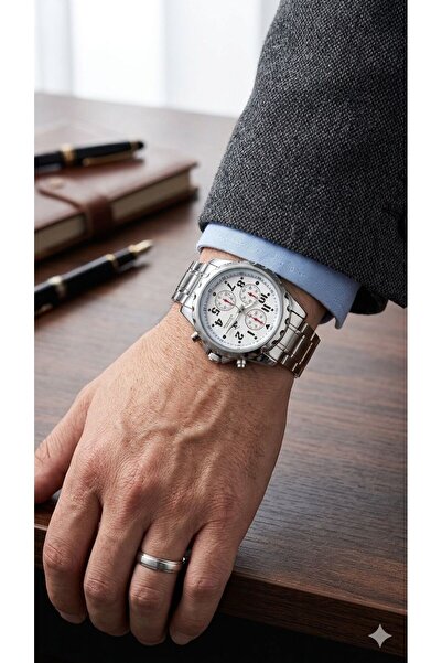Mise Aksesuar Men's Silver White Wrist Watch