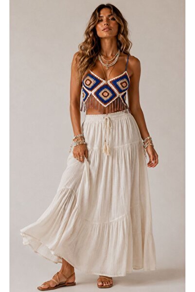 Han Calasun El Örgüsü Renkli Bohem Büstiyer Crop Top Yazlık Festival Bluz