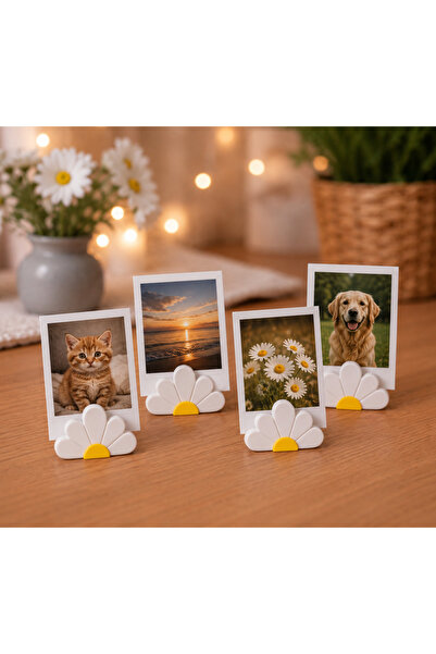 MSVstudio3d Papatya Temalı Fotoğraf Tutucu 4’lü Set | Dekoratif Polaroid Stan...