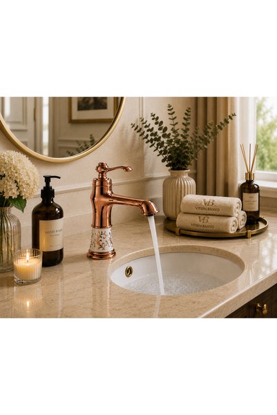 vb vitrinbanyo Rose Ceramic Patterned Lavatory Faucet – Classic Luxury Single...