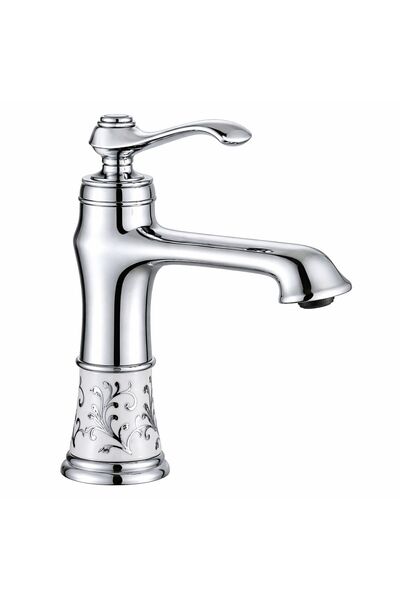 vb vitrinbanyo Chrome Ceramic Patterned Lavatory Faucet – Classic Luxury Single Handle Bathroom Faucet