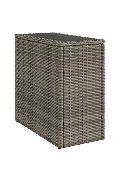 vidaxl Masă laterală grădină, blat sticlă, gri 58x27,5x55 cm poliratan
