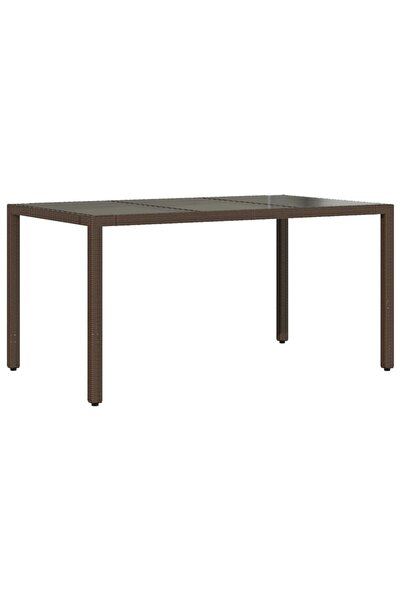 vidaxl Garden table with brown glass top 150x90x75 cm, polyrattan